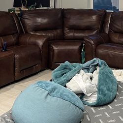 Power Leather Sectional With Recliner