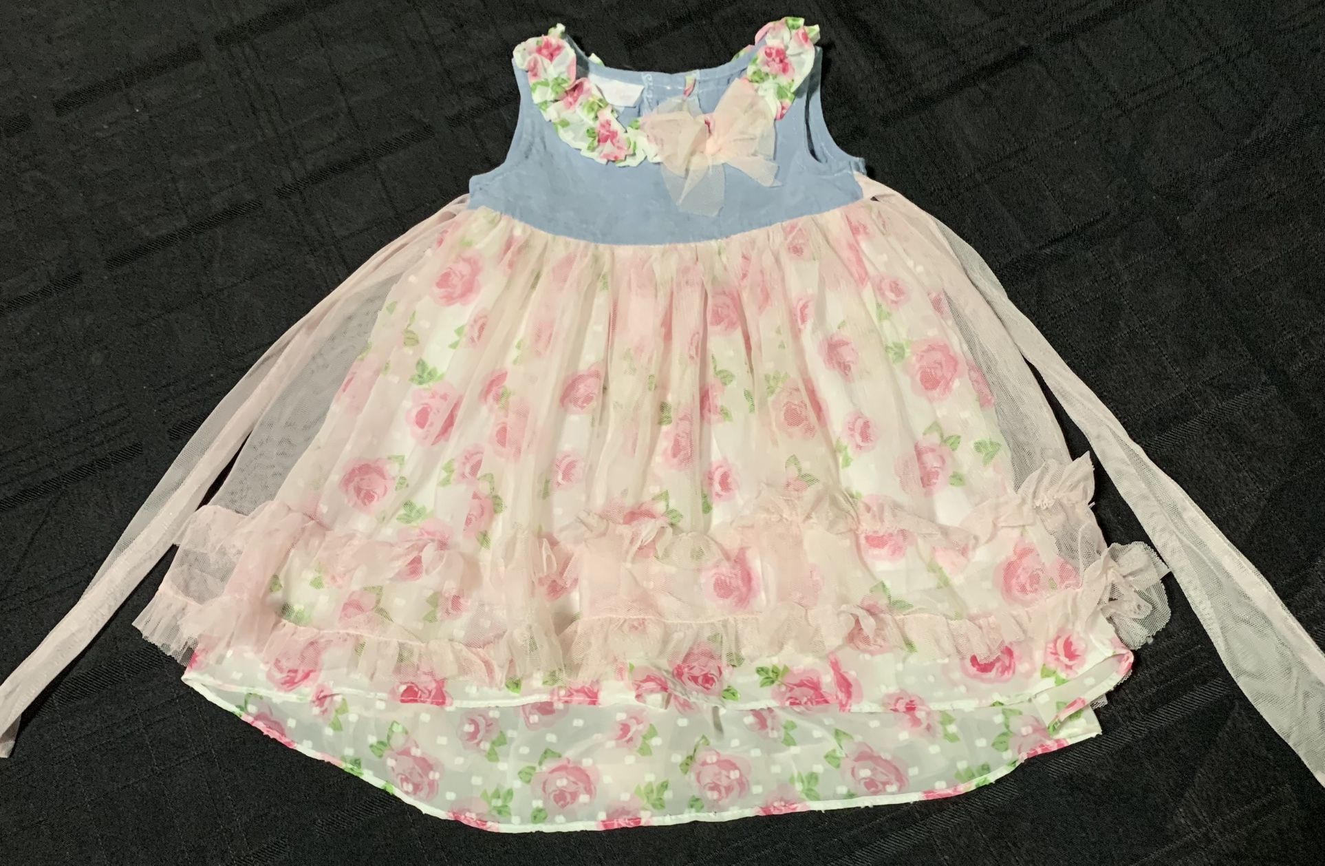 Bonnie Baby toddler girl 12 month pink floral tulle And Denim dress
