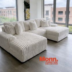 NEW 🛋️ XL Fluffy Double Chaise Sectional Sofa - ONLY $50 Or Less Down