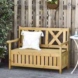 New Assembled Outdoor Garden Bench with Storage Space, for Living Room, Backyard, Courtyard(46.9" W x 24.6" D x 32.7" H). (Yellow