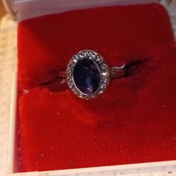 Dark Amethyst With White Rhinestones Ring