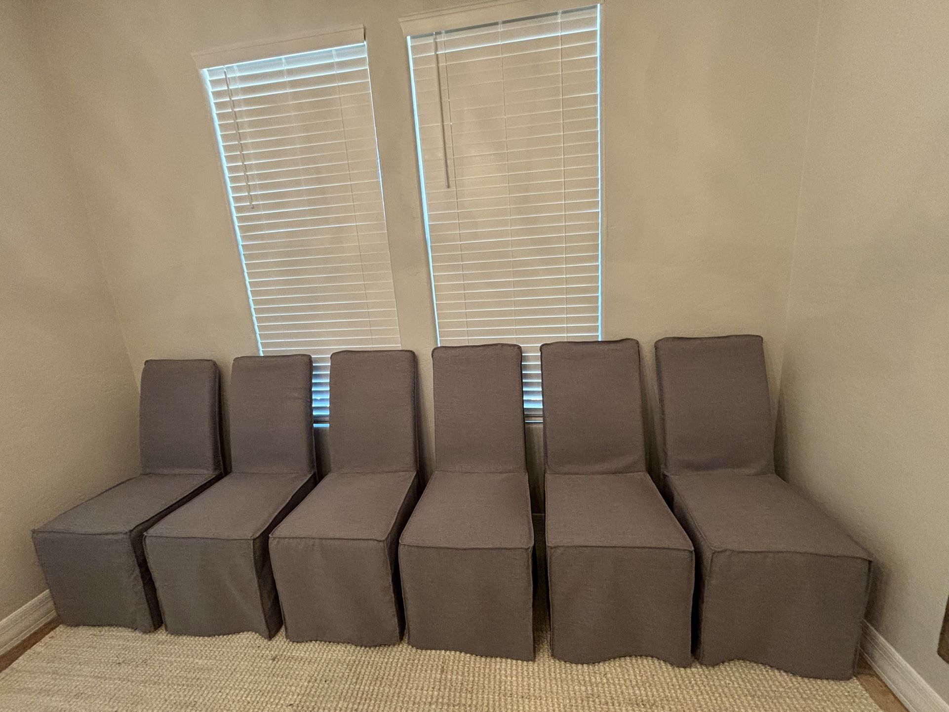 6 Grey Linen Slip Covered Dining Chairs