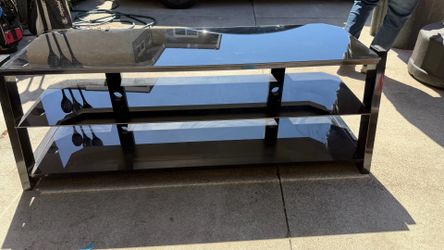 Black Glass TV Stand / Entertainment Center – Modern 3-Tier Media Console