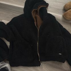 Black & Brown Zip Up Cozy Hoodie 