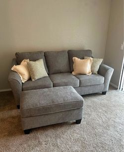 Gray Fabric Sofa with Matching Ottoman
