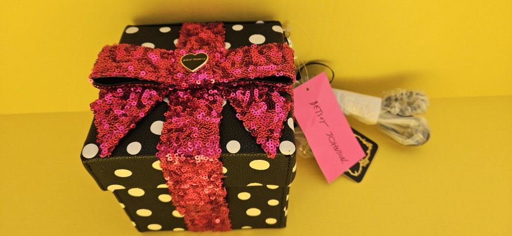 Betsy Johnson Polka Dot Gift Box Sequins Crossbody Bag