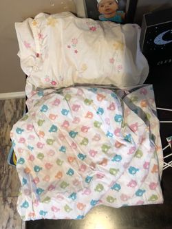 Girl crib sheets and pjs and Minnie sweater