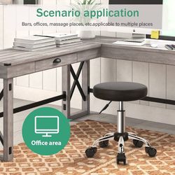 Adjustable Salon Chair Small Rolling Stool with Wheels for Spa Salon Massage Home Office Black
