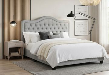 Gray Tufted Wood BedFrame King Size New