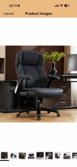 700lbs Big and Tall Office Chair - Heavy Duty Executive Desk Chair with Inflatable Lumbar Support, Extra Wide Padded Seat, Flip-up Arms, Metal Base &