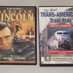 DVDs Lot X, lot of 2. D.W. Griffith's Abraham Lincoln. Trans American Train Ride.
