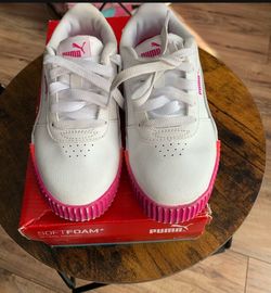 Puma White and Pink Low-Top Sneakers