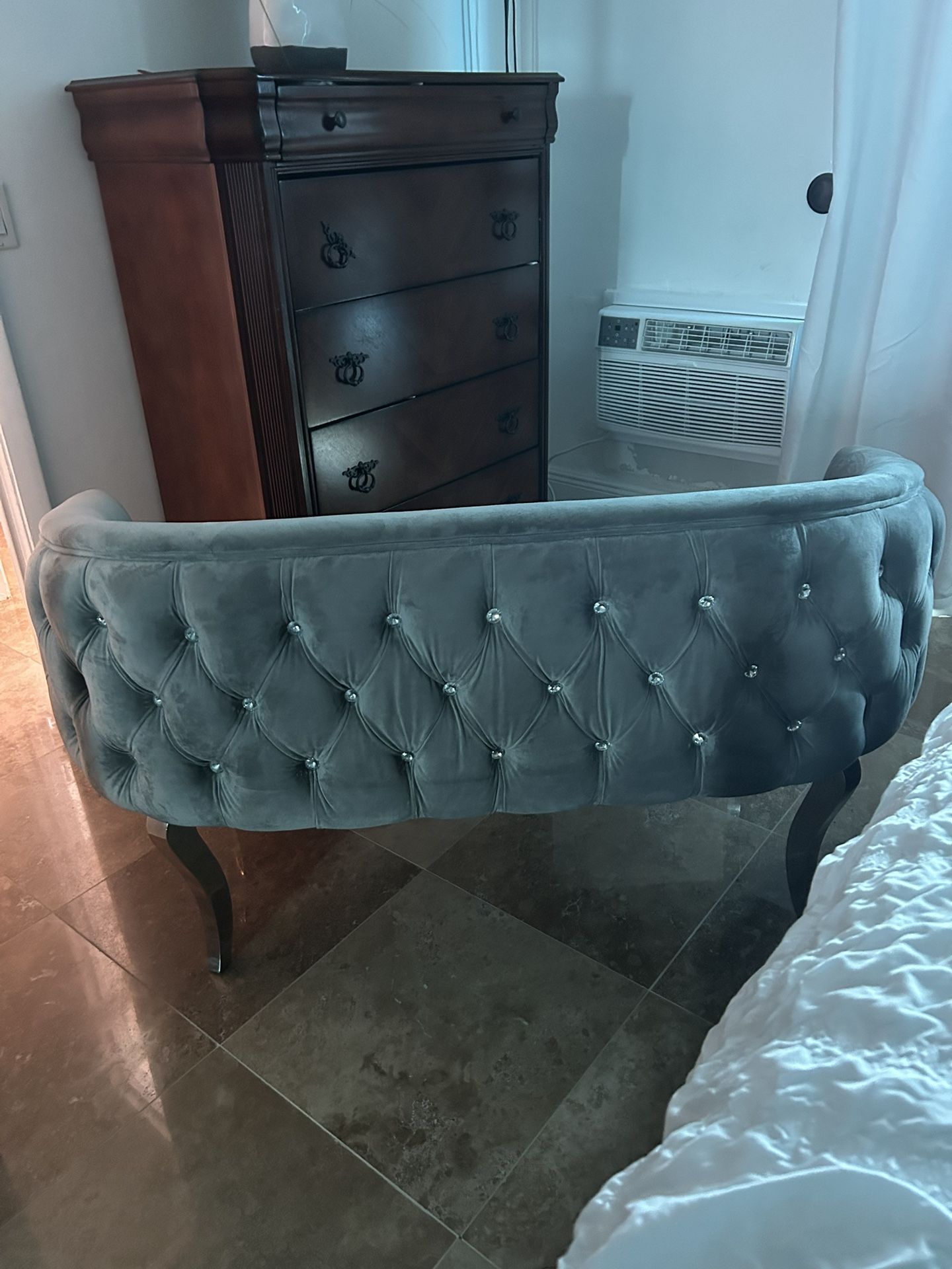 Couch, 50 Inches, Grey Velvet