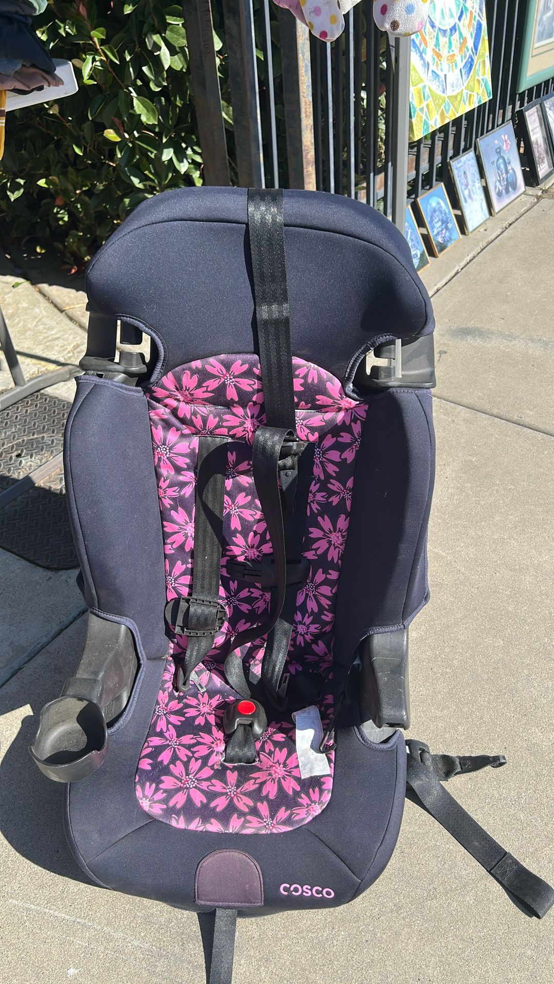 Blue Car seat With Pink Flower With Cup Holder