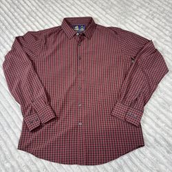 Rugby University Stretch Shirt Men Sz M Red & Black Gingham Check Long Sleeve Button Up