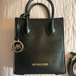 Michael Kors “Black Mercer Small Leather Purse” with strap