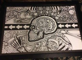 Black/white framed psychedelic art piece.