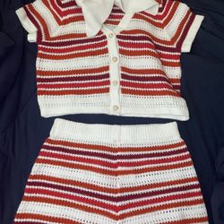 Large Red & White 2 Piece Shorts 