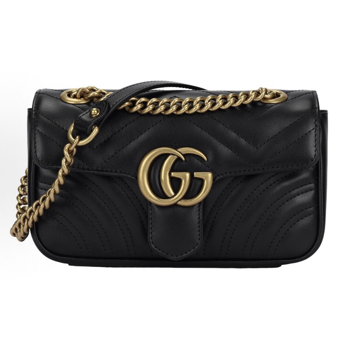 GUCCI Gucci GG Marmont Gold Vintage Double G Logo Emboassed Leather Marmont 22 Chain Flip Bag Shoulder Bag Crossbody Bag(141)56