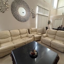 White Leather Sofa, Couch & Chair