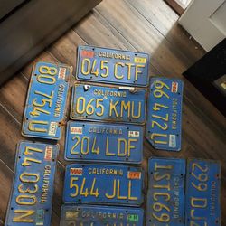 Lot of 10 California Blue License Plates 1972, 1976, 1979, 1(contact info removed), 1984, 1985 Nice Condition