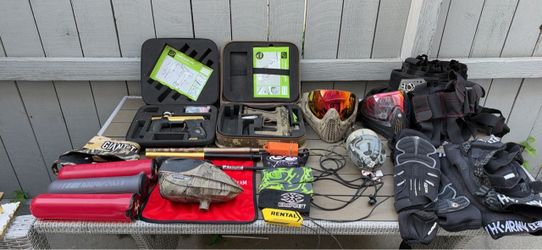Paintball Gear Lot with Markers, Masks, and Accessories