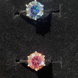Red Blue 8mm (3ct) Moissanite Silver Rings Size 6.5 