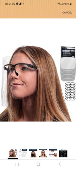TCP Global Salon World Safety Face Shields with Black Glasses Frames (Pack of 25) - Ultra Clear Protective Full Face Shields to Protect Eyes, Nose, Mo