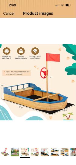 New Kids Wooden Boat-Shaped Sandbox