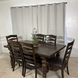 PULASKI Dining Table With Extension & 6 Chairs -Modern Rustic / Comedor Con Mesa De Extension Y 6 Sillas MADERA SOLIDA