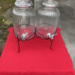 Double Dispensers Glass On Metal Stand 