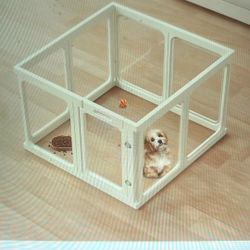 NEW Small Dog Playpen. Acrylic w/Door, Clear Pet Play Pen Indoor, Easy Assemble Puppy Fence for Kitten Rabbit Small Animals, Plastic Bunny Kennel.