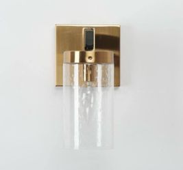 Zevni Musom 1-Light Brass Gold Modern Wall Sconce, Seeded Glass Black Bathroom Vanity Light, Hallway Tube DIY Bath Light