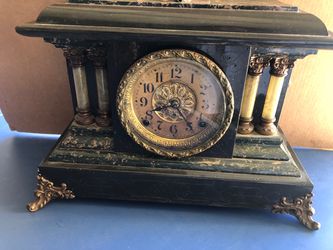 Vintage Seth Thomas Adamantine Mantel Clock Green Marbleized