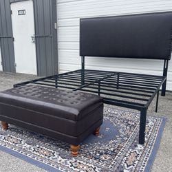 New KING Size 16”platform Bed Frame And Headboard $250 Or $375 With Storage Ottoman 