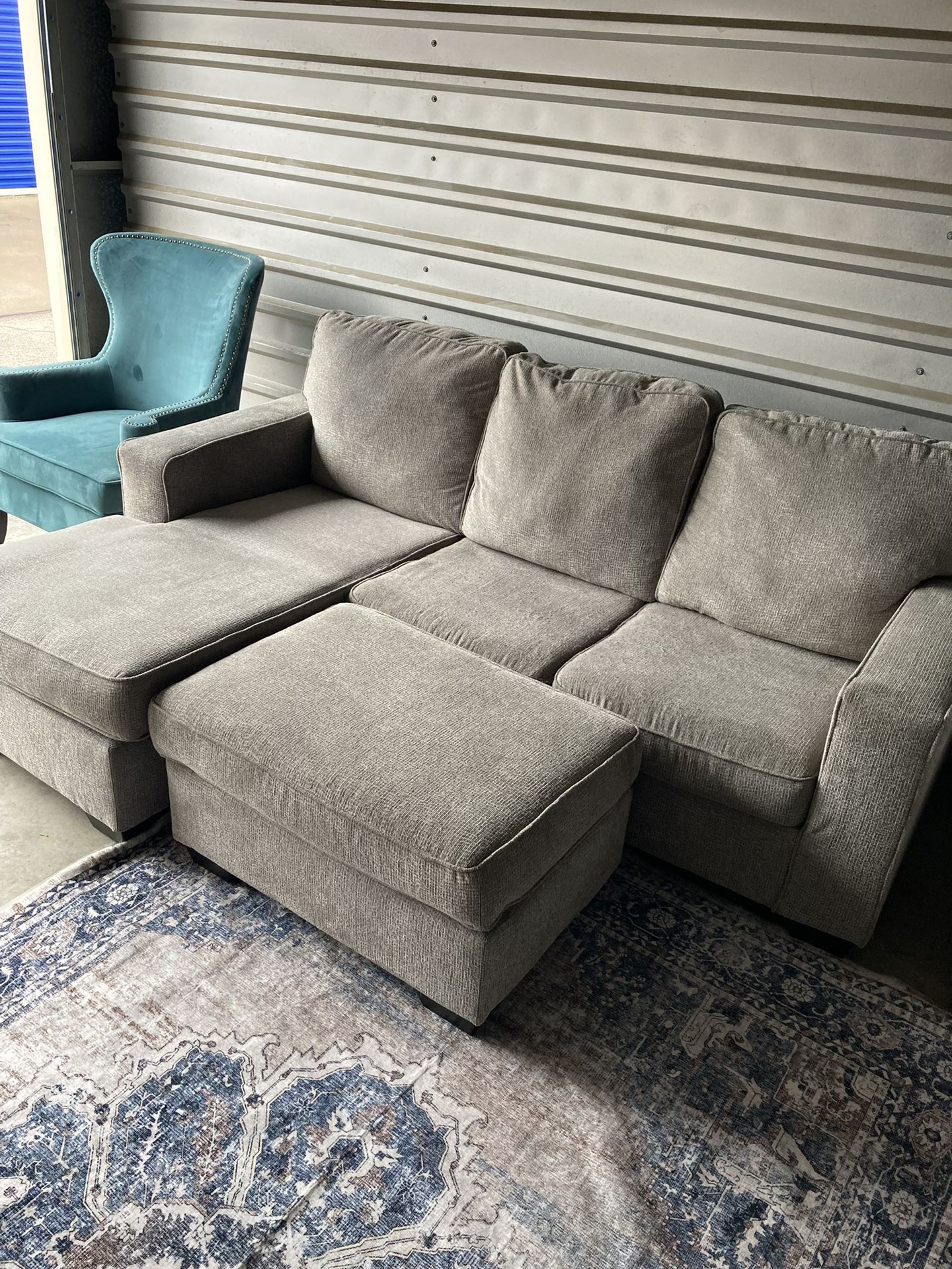 Free Delivery! Gray L shape sofa with ottoman included