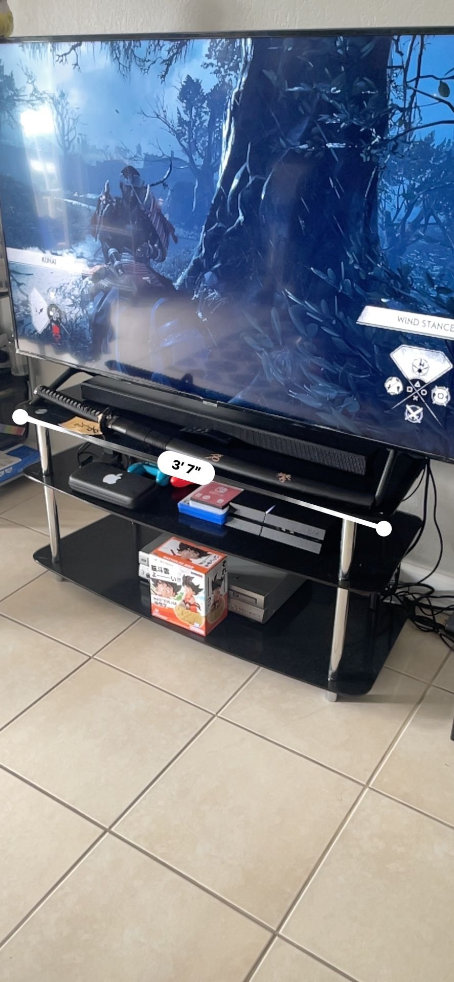 3 Tier Blk Tempered Glass TV Stand 