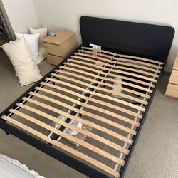 IKEA upholstered queen bed frame dark grey