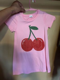 Girls Pink Cherry Graphic T-Shirt Size 4Y