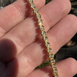 5.5Ct Round Natural Moissanite Set Women's Tennis Bracelet 14K Yellow Gold Over