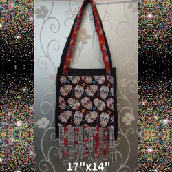 NEW HAND MADE DAY OF THE DEAD TOTE BAG