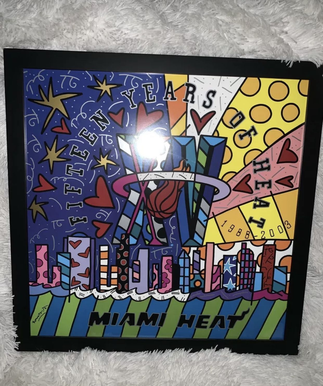 ROMERO BRITTO MIAMI HEAT COMMEMORATE 15 YEARS 1988/2003 ORIGINAL PAINTING PRINT