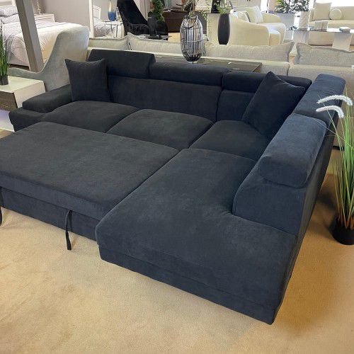 🎀Same Day Delivery, 0 Down Payment 🛋️New Brand 👑 Black Pull-Out Sleeper - Sectional Sofa
