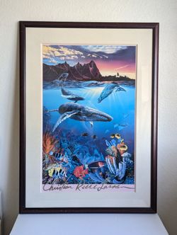 Christian Riese Lassen Print Frame Hawaii Whales 89' Wood Frame & Glass Front
