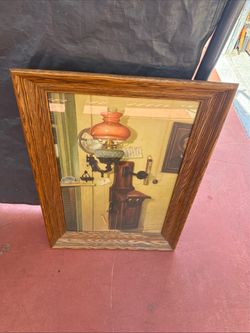 Framed Vintage Interior Print with Oak Frame