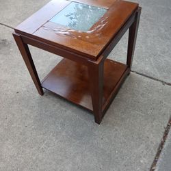 Wood End Table With Glass