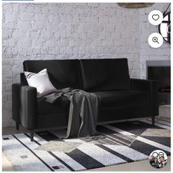  Modern Sofa, Small Space Living Room Furniture, Black Faux Leather