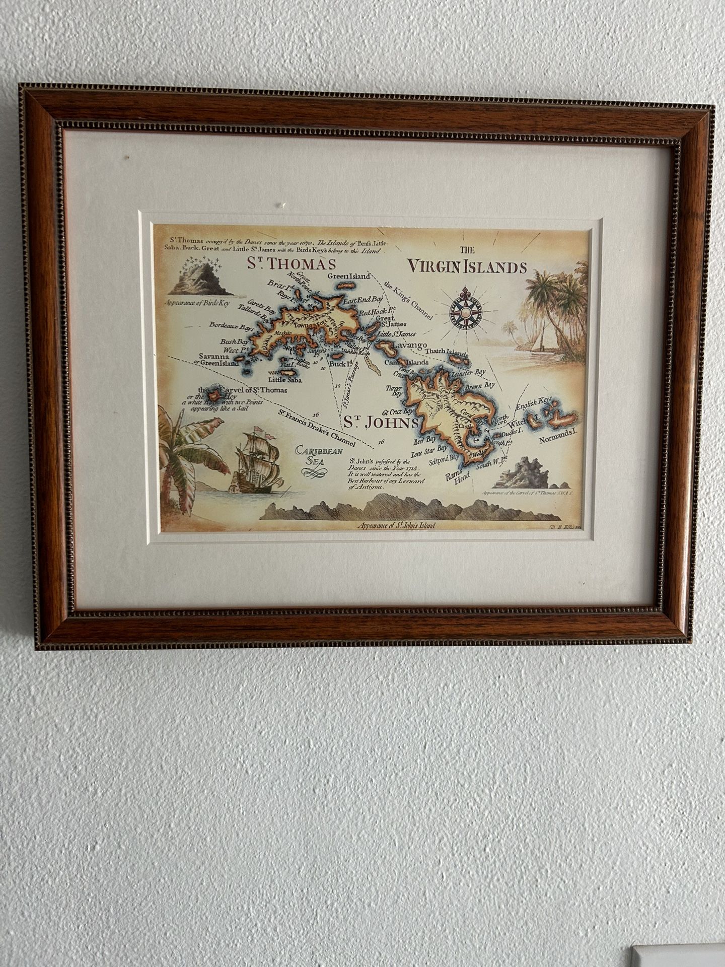 Roger Ellis’ Framed Painting Map Of The Virgin Islands. 