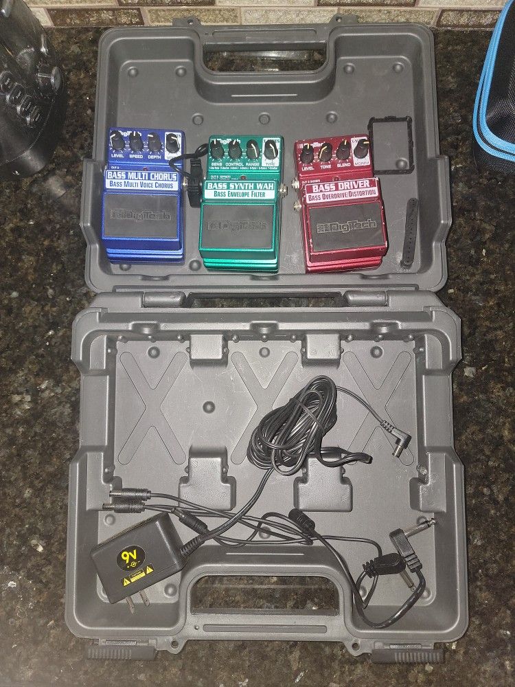 Boss BCB-30 Pedal Case And 3 Digitech Bass Pedals