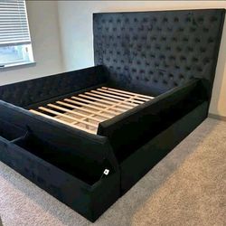 Black bed square bed new storage bed platform